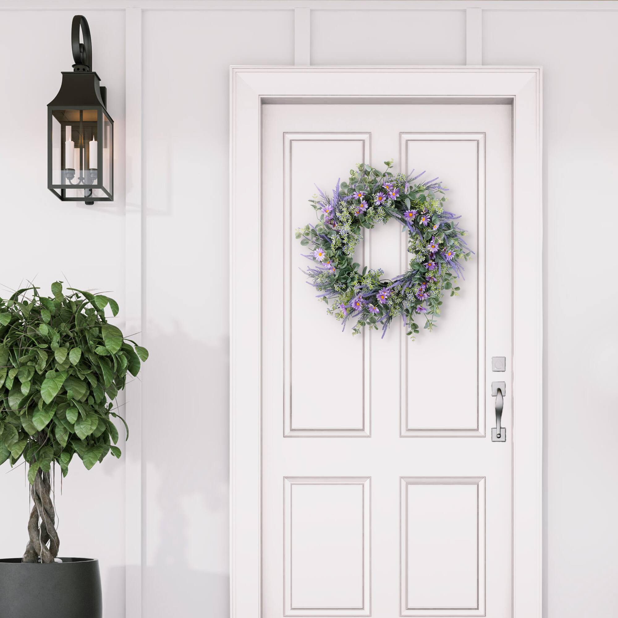 24" Purple Spring Daisy, Lavender & Eucalyptus Floral Wreath